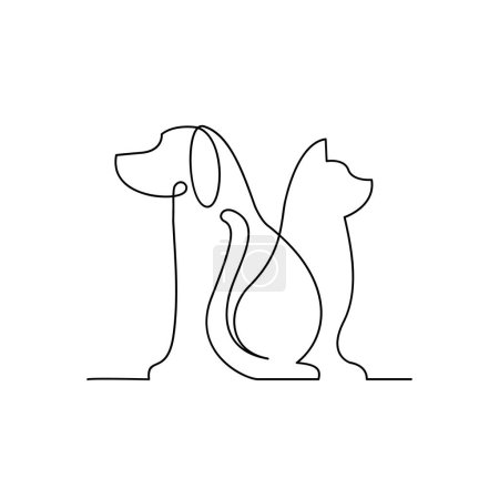 plantilla de ilustración de diseño de icono único de línea de gato y perro
