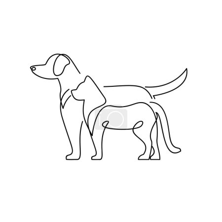 Téléchargez les illustrations : Chat et chien ligne unique icône conception illustration modèle - en licence libre de droit