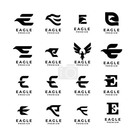 Téléchargez les illustrations : E eagle lettre set collection icône conception illustration - en licence libre de droit