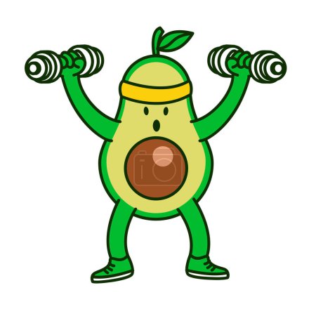 Illustration for Avocado workout cute character illustration template - Royalty Free Image
