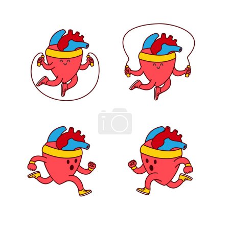 Illustration for Hearth organ Cute workout mascot illustration template set collection - Royalty Free Image
