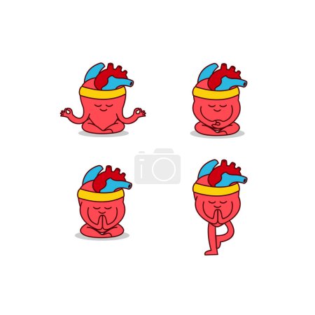 Illustration for Hearth organ Cute workout mascot illustration template set collection - Royalty Free Image