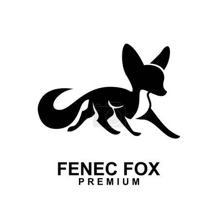 Téléchargez les illustrations : Fennec fox icône conception illustration négatif noir blanc modèle - en licence libre de droit