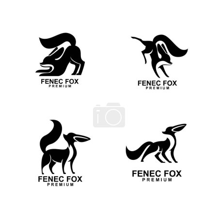 Téléchargez les illustrations : Fennec fox icône conception illustration négatif noir blanc modèle - en licence libre de droit