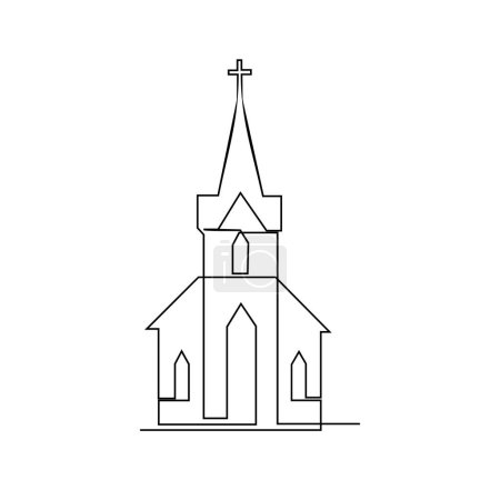 Téléchargez les illustrations : Église Modèle d'illustration en ligne continue unique - en licence libre de droit