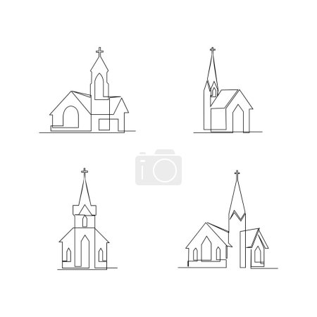 Téléchargez les photos : Église Modèle d'illustration en ligne continue unique - en image libre de droit