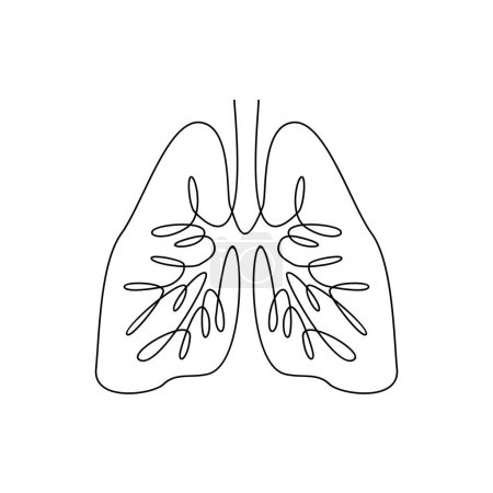 Illustration for Lung single line illustration drawing template - Royalty Free Image