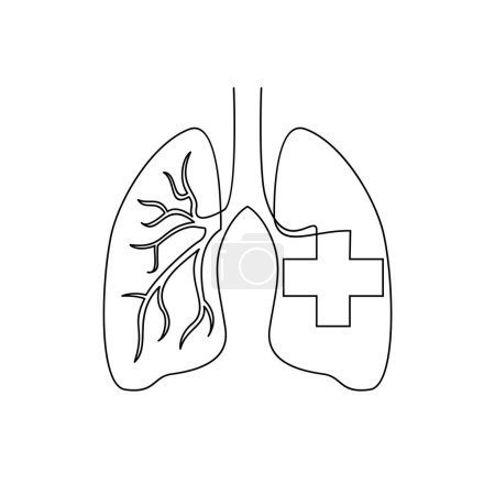 Téléchargez les illustrations : Modèle de dessin d'illustration à une ligne pulmonaire - en licence libre de droit