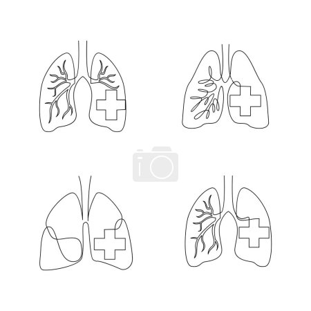 Illustration for Lung single line illustration drawing template - Royalty Free Image