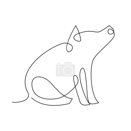 Illustration for Pig single line illustration drawing template - Royalty Free Image