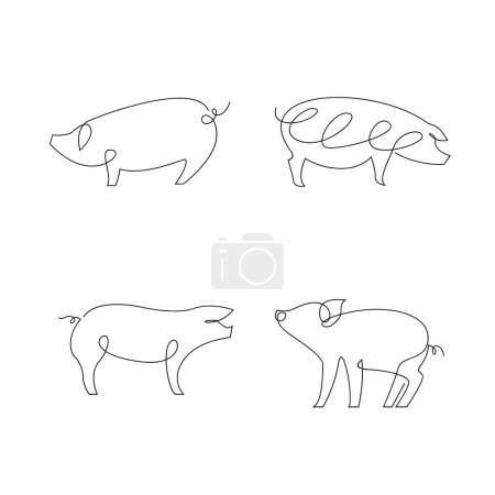 Téléchargez les illustrations : Modèle de dessin d'illustration à une ligne de porc - en licence libre de droit