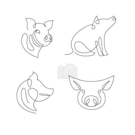 Téléchargez les illustrations : Modèle de dessin d'illustration à une ligne de porc - en licence libre de droit
