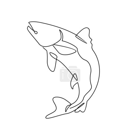 Salmon fish single line illustration template