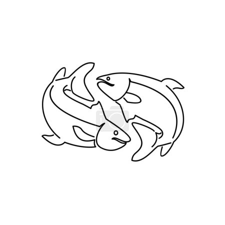 Téléchargez les illustrations : Modèle d'illustration de contour saumon poisson - en licence libre de droit