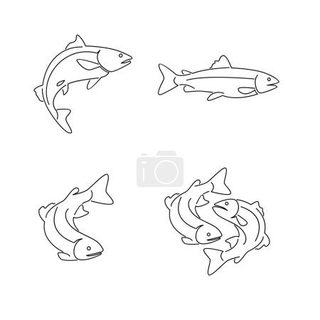 Téléchargez les illustrations : Modèle d'illustration de contour saumon poisson - en licence libre de droit