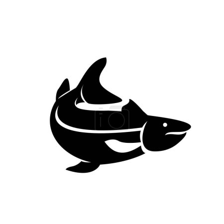 Téléchargez les illustrations : Modèle d'illustration de conception d'icône de silhouette de poisson saumon - en licence libre de droit