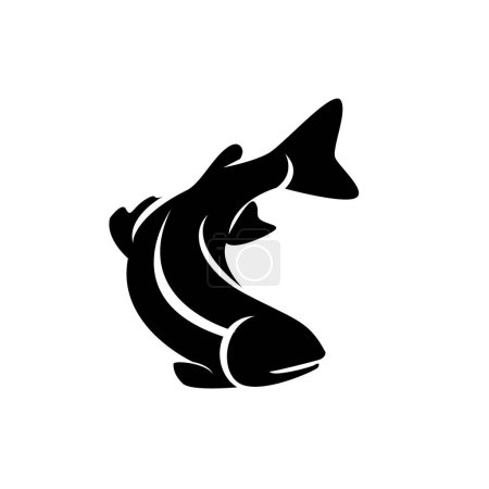Téléchargez les illustrations : Modèle d'illustration de conception d'icône de silhouette de poisson saumon - en licence libre de droit