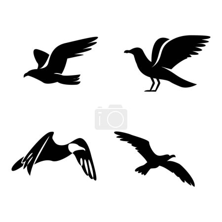 Ilustración de Silueta de gaviota negro logotipo blanco icono plantilla de diseño - Imagen libre de derechos