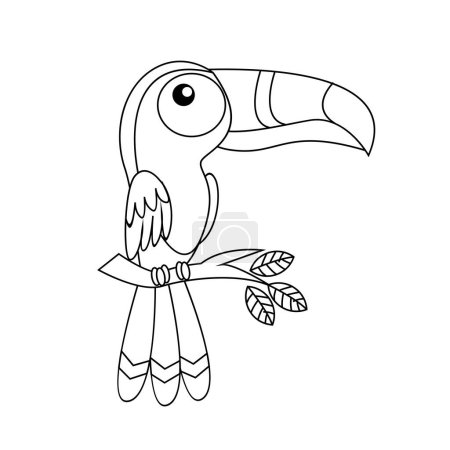 Téléchargez les illustrations : Toucan oiseau dessin ligne mignon noir blanc illustration modèle - en licence libre de droit