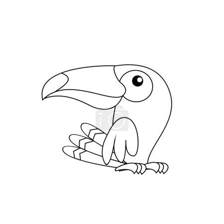 Téléchargez les illustrations : Toucan oiseau dessin ligne mignon noir blanc illustration modèle - en licence libre de droit