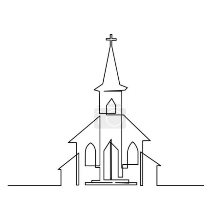 Téléchargez les illustrations : Église Modèle d'illustration en ligne continue unique - en licence libre de droit