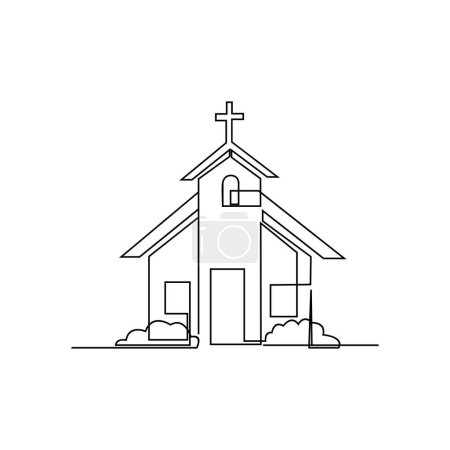 Church Single continuous line illustration template