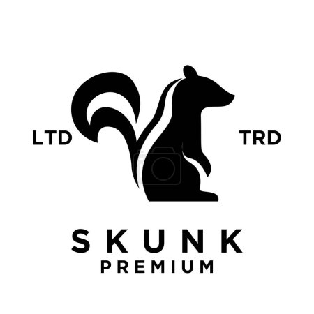 Téléchargez les illustrations : Skunk noir blanc silhouette icône design illustration modèle - en licence libre de droit