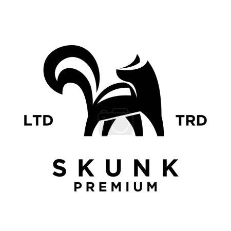 Téléchargez les illustrations : Skunk noir blanc silhouette icône design illustration modèle - en licence libre de droit