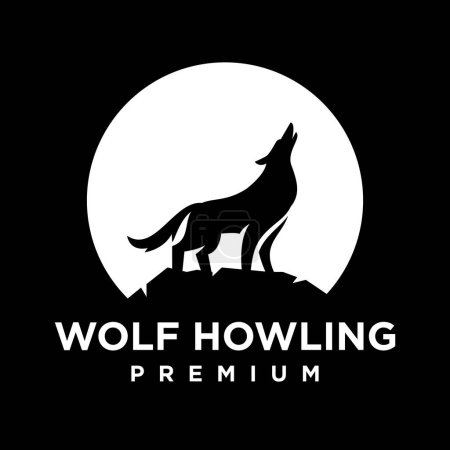 Téléchargez les illustrations : Wolf hurlement logo icône conception illustration modèle - en licence libre de droit
