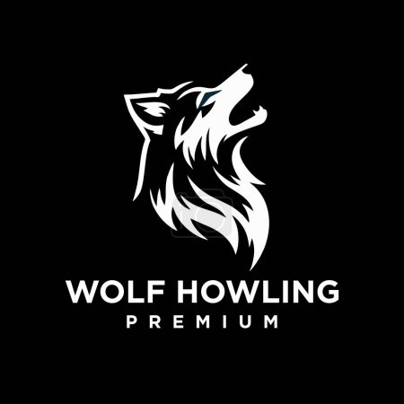Téléchargez les illustrations : Wolf hurlement tête logo icône conception illustration modèle - en licence libre de droit