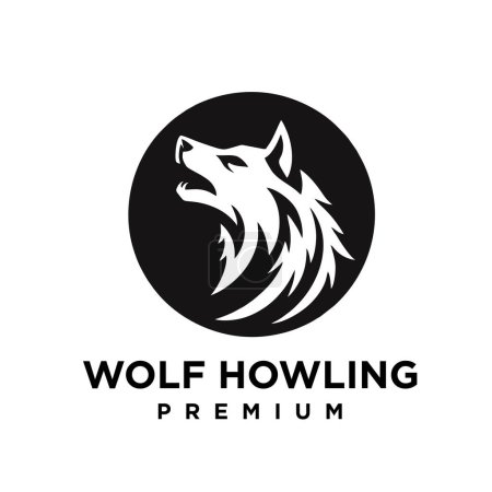 Téléchargez les illustrations : Wolf hurlement tête logo icône conception illustration modèle - en licence libre de droit