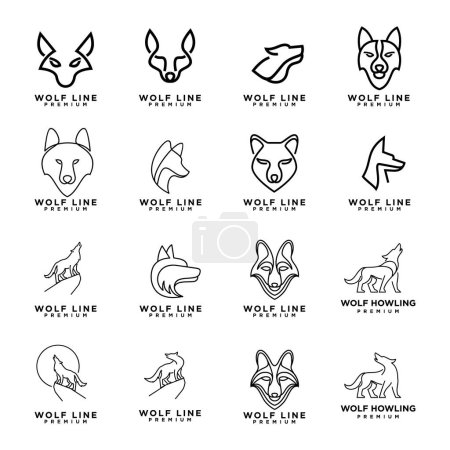Téléchargez les illustrations : Loup ligne logo icône conception illustration modèle - en licence libre de droit