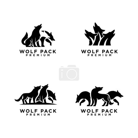 Téléchargez les illustrations : Loup pack logo icône conception illustration modèle - en licence libre de droit