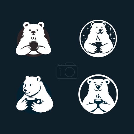 Téléchargez les illustrations : Ours polaire café logo icône illustration modèle design - en licence libre de droit