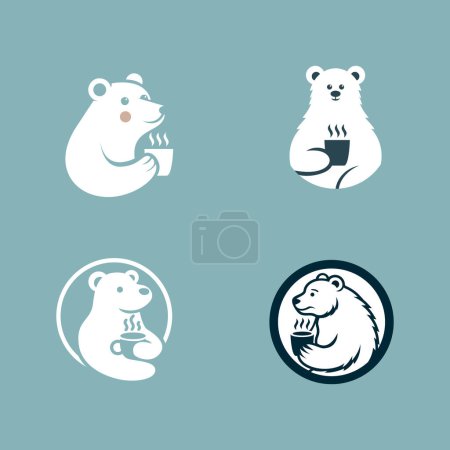 Téléchargez les illustrations : Ours polaire café logo icône illustration modèle design - en licence libre de droit