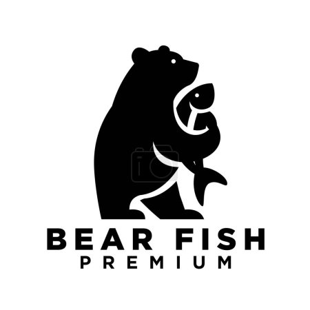 Téléchargez les illustrations : Bear Holding poisson logo icône conception illustration modèle - en licence libre de droit