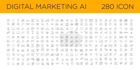 Digital Marketing with AI icon set collection template