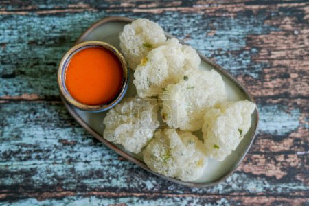 Cireng is Indonesian street food made of deep-fried tapioca flour 