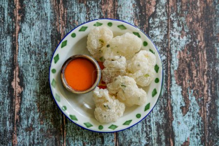 Cireng is Indonesian street food made of deep-fried tapioca flour 