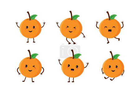 Téléchargez les photos : Orange mignon fruit kawaii vecteur caractère colection - en image libre de droit
