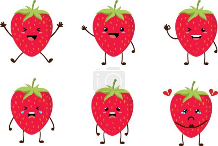 Téléchargez les photos : Strowberry mignon fruit kawaii caractère vecteur colection - en image libre de droit