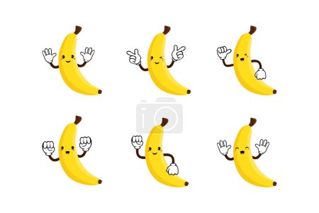Téléchargez les photos : Banane mignon fruit kawaii vecteur icône caractère colection - en image libre de droit