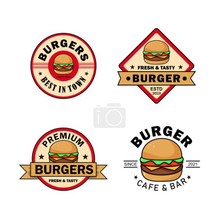 Téléchargez les photos : Illustration variété de logos plats avec hamburgers colorés fond blanc - en image libre de droit