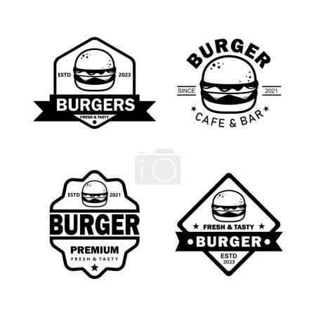 Téléchargez les photos : Vecteur vintage fast food logo hamburger ensemble fond blanc - en image libre de droit