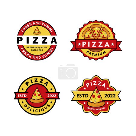 Téléchargez les photos : Ensemble de logos pizza dans un style vintage fond blanc - en image libre de droit