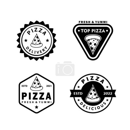 Téléchargez les photos : Logos pizza noir et blanc collection fond blanc - en image libre de droit