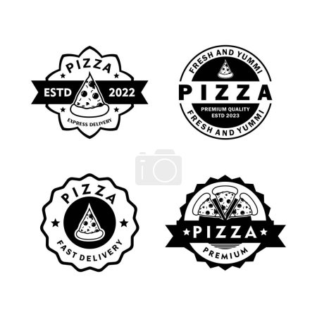 Téléchargez les photos : Logo pizza noir et blanc collection vintage fond blanc - en image libre de droit
