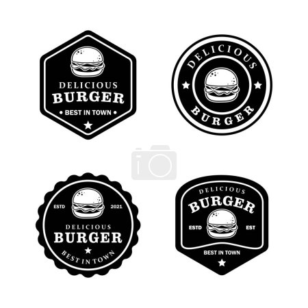Téléchargez les photos : Ensemble de collection de modèles de logo Burger vintage noir et blanc - en image libre de droit