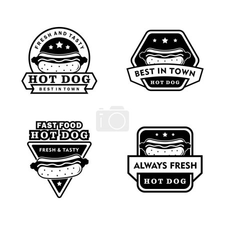 Téléchargez les photos : Stock vectoriel hotdog logo ensemble vintage noir et blanc - en image libre de droit