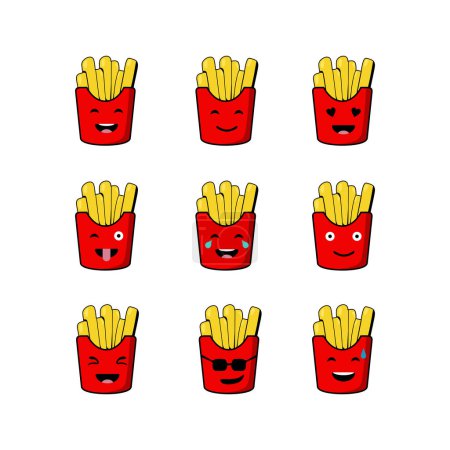 Téléchargez les photos : Frites frites kawaii set expression illustration modèle - en image libre de droit